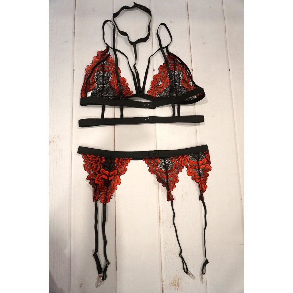 Avidlove Lace Garter Lingerie Set Removable Choker Strappy Bra - Size XL NWOT - Picture 6 of 6